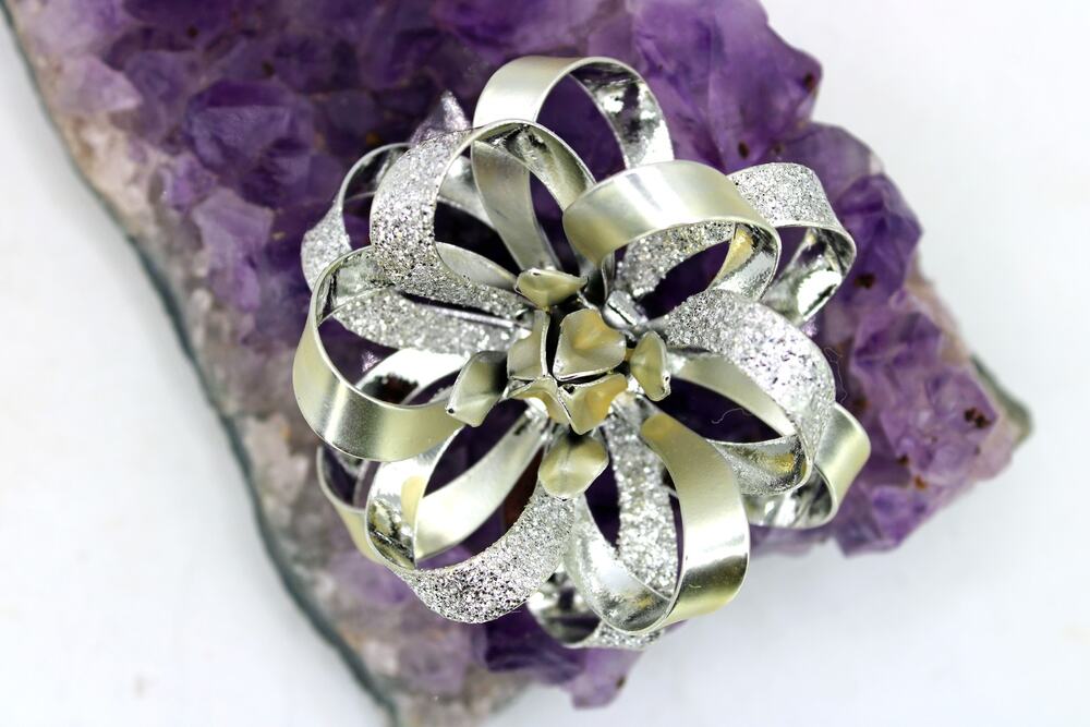 Vintage Coro Silvertone Bow Floral Brooch